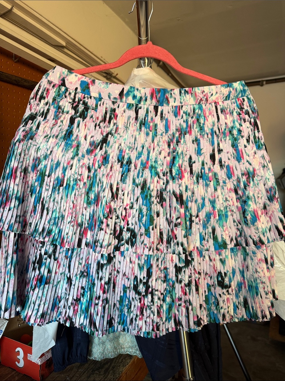J. Crew Pleated Mini Skirt in White, Teal and Pink